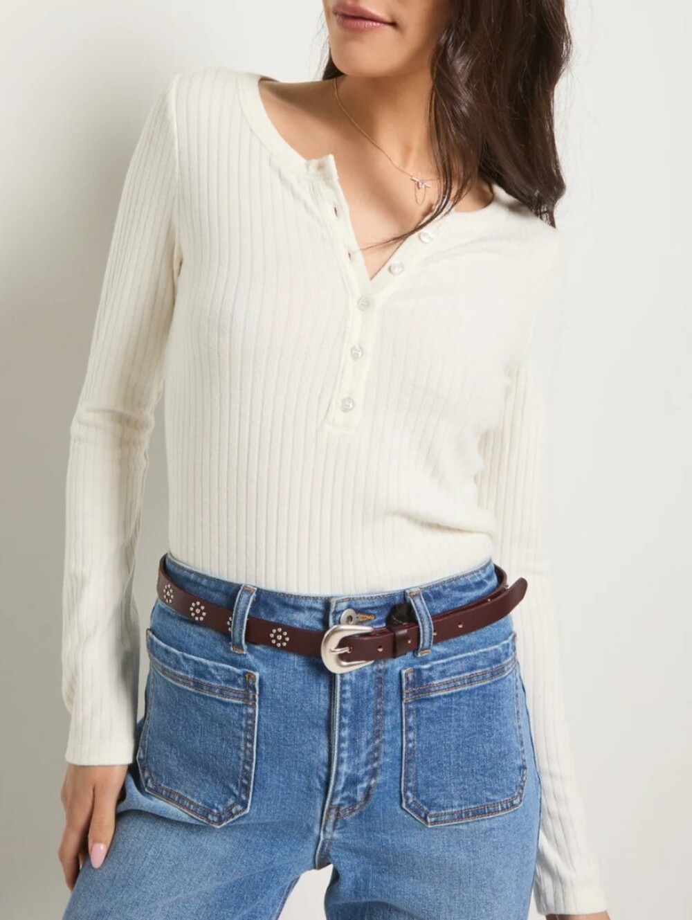 78&Sunny Autumn Long Sleeve Henley - Cream
